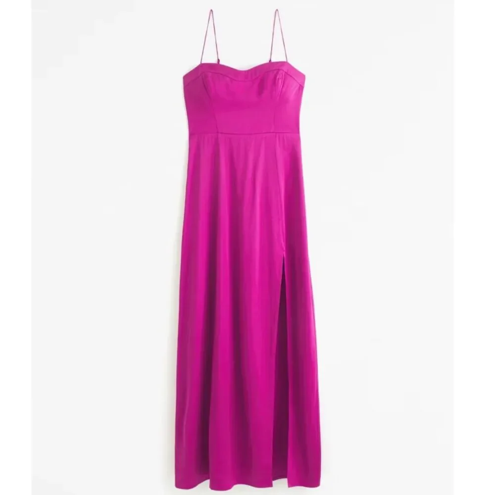 Abercrombie and Fitch Camille Pink Fuschia Satin Maxi Dress Size Large NWOT